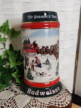 👉*VINTAGE* 1991 BUDWEISER / ANHEUSER BUSCH SEASONAL STEIN (CS133) ~CLYDESDALES